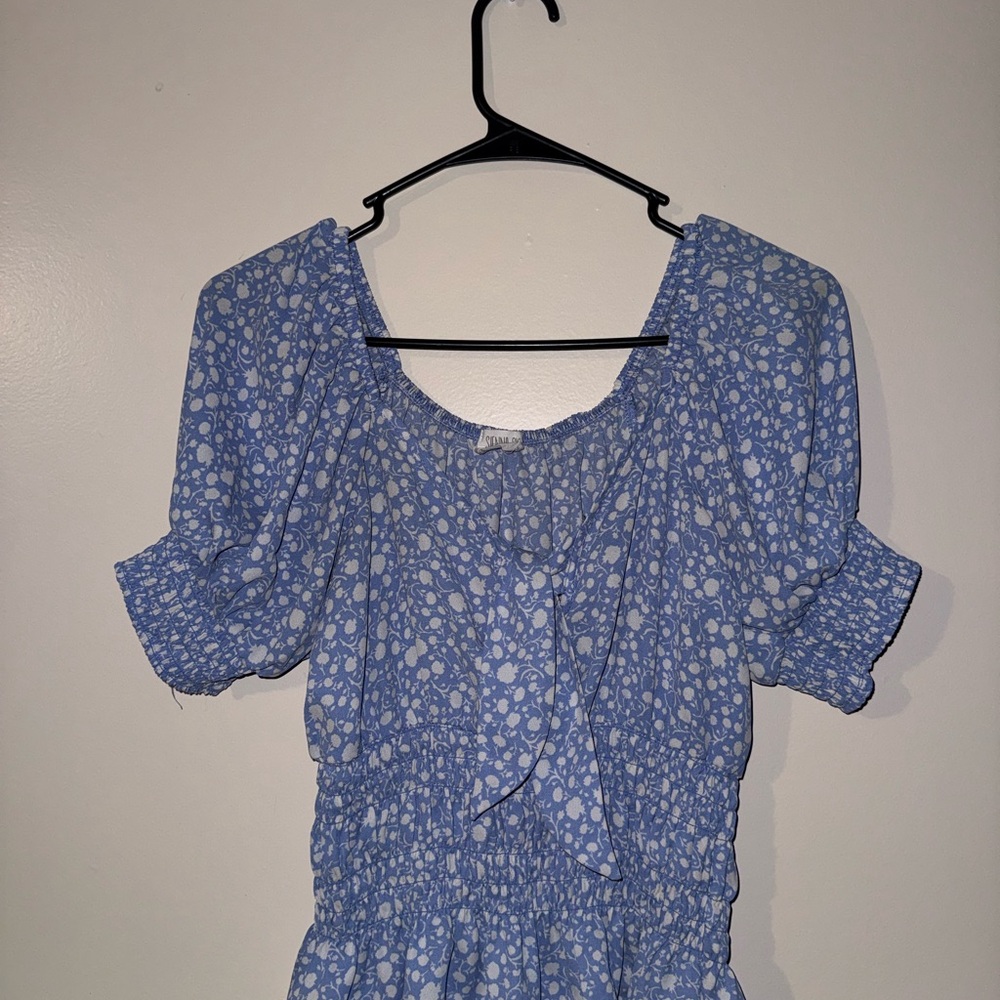 Sienna Sky Blue and White Patterned Blouse